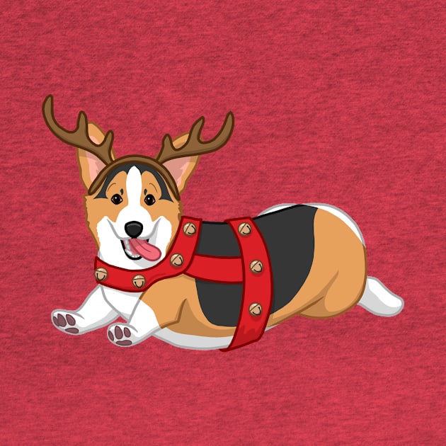 Cute Black & Tan Corgi in Christmas Reindeer Costume by csforest